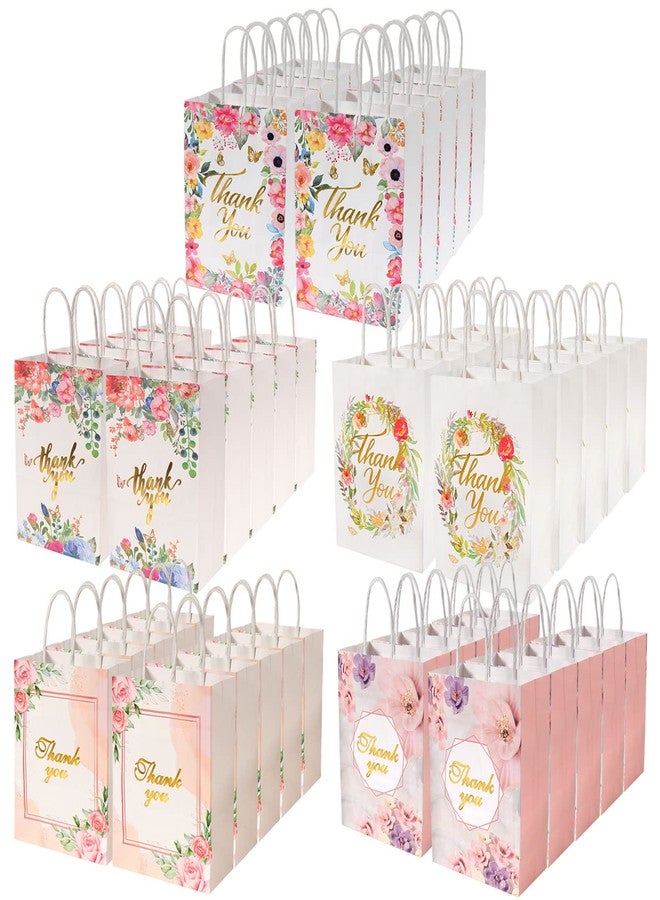 Outink 50 Pcs Thank You Gift Bags Bulk Floral Design Thank You Paper Bags Colorful Thank You Bags for Wedding Business Baby Shower Boutique Birthday Party, 8"x6"x3" - Image 1